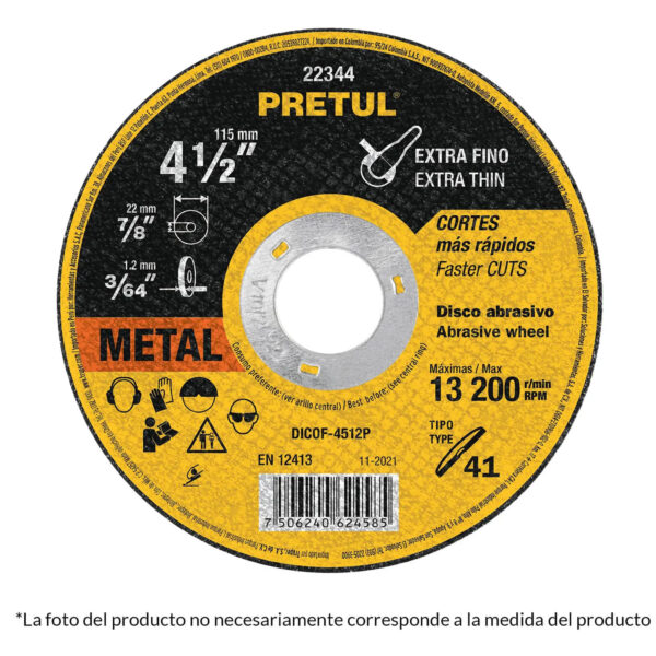 DISCO CORTE 4 1/2 X1MM  C/UN0 PRETUL