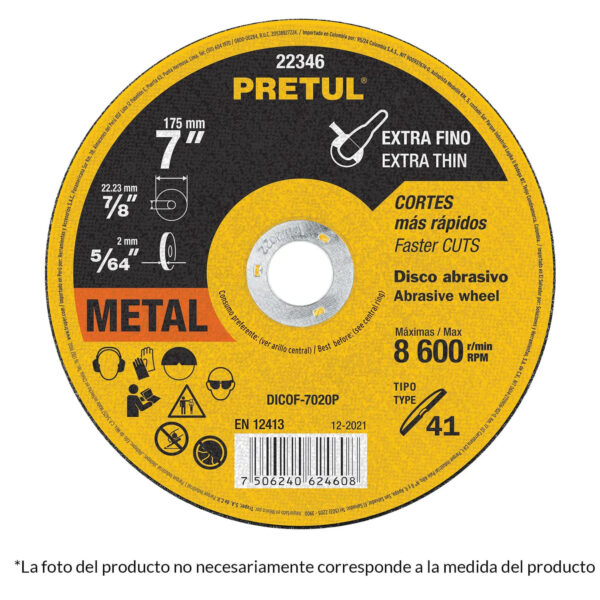 DISCO CORTE METAL 7 X1.5MM  PRETUL