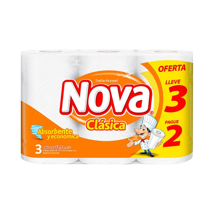7861175504082 TOALLA COCINA NOVA X 3 (12MT) - Imagen 1