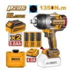 LLAVE DE IMPACTO INALAMBRICA DE 3/4 20V 1350N-M + 2 BAT 5.0AH + CARGA
